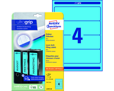 Avery Zweckform Ordner-Rückenschilder "UltraGrip" blau 61 x 192 mm 80Et.