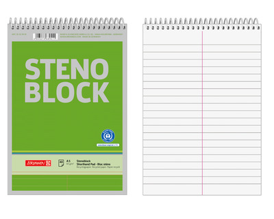 Brunnen Stenoblock A5, Recyclingpapier liniert 60g/m² 40Bl.