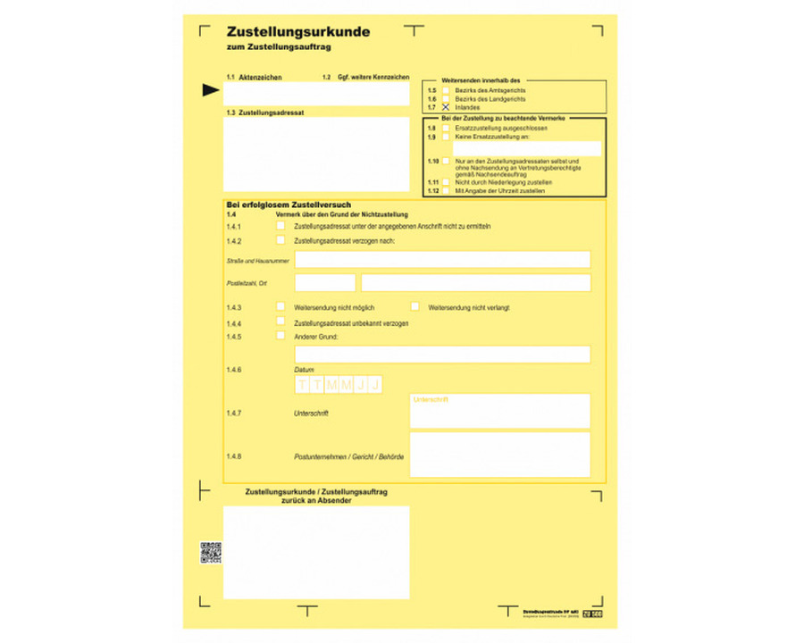 Brief & Siegel Zustellungsurkunde A4, Kreuz Inland, neutral 100St.
