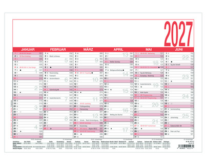 Zettler Tafelkalender 2027 "907" 21 x 29,7 cm 1 Seite = 6 Monate
