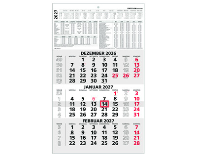 Zettler Dreimonatskalender 2027 "956" 29,7 x 48,5 cm 1 Seite = 3 Monate