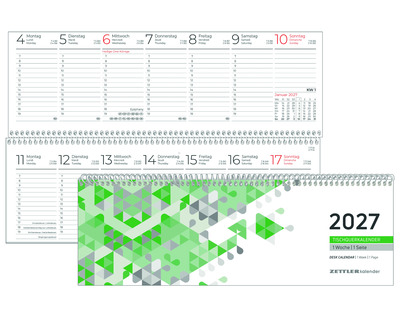 Zettler Querterminkalender 2027 "146" grün 1 Seite = 1 Woche