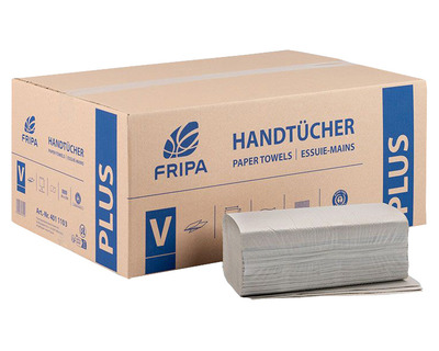Fripa Papierhandtücher "Plus", Recyclingpapier V-Falz 25 x 23 cm 1-lagig naturweiß 20x250Bl.
