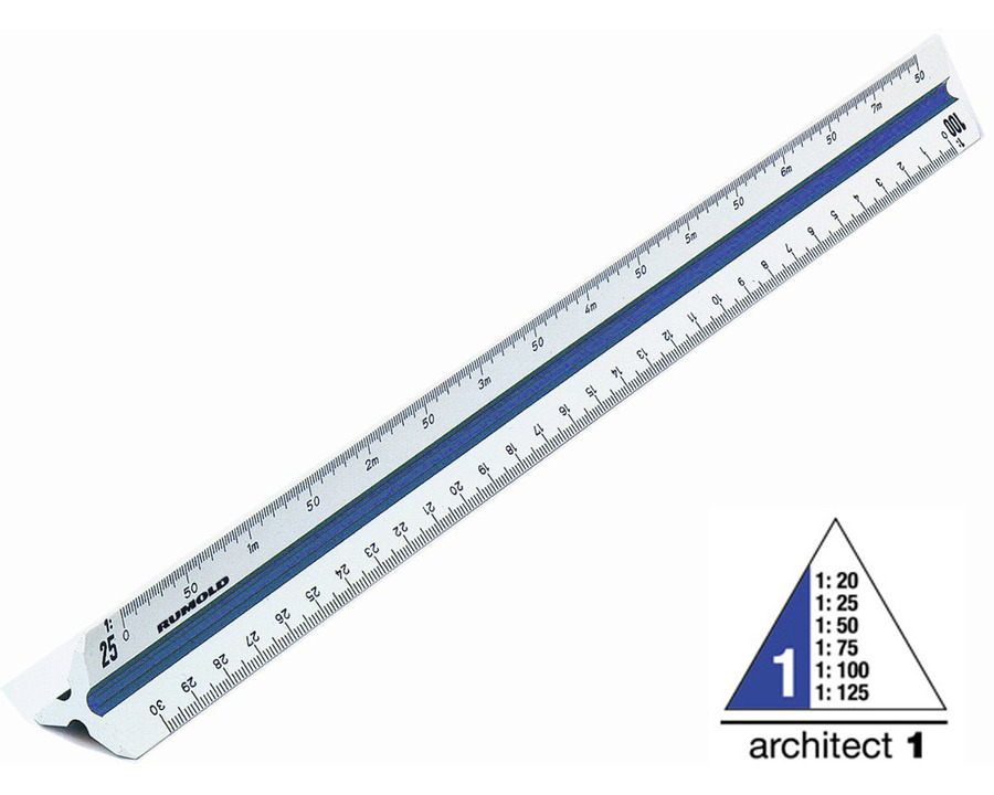 Rumold Dreikant-Maßstab "Architekt 1", mit Präzisionsteilung weiß/blau 30 cm