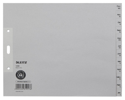 Leitz Tauen-Register 2/3 A4, Jan-Dez, überbreit grau 240 x 200 mm