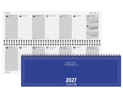 Brunnen Querterminkalender 2027 blau 2 Seiten = 1 Woche