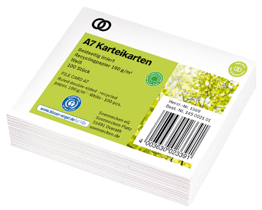 Soennecken Karteikarten A7 "Oeco", Recycling liniert weiß 100St.