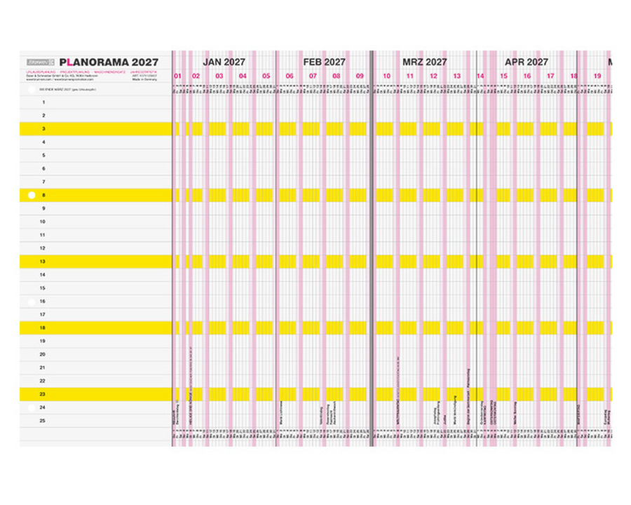 Brunnen Urlaubsplaner 2027 "Planorama", für 25 Personen 138 x 29,5 cm 1 Seite = 15 Monate