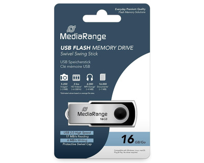 Mediarange USB-Stick 2.0 "Swivel" schwarz/silber 16GB