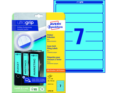 Avery Zweckform Ordner-Rückenschilder "UltraGrip" blau 38 x 192 mm 140Et.