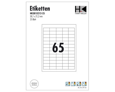 Etiketten A4 weiß 38,1 x 21,2 mm 1625Et.
