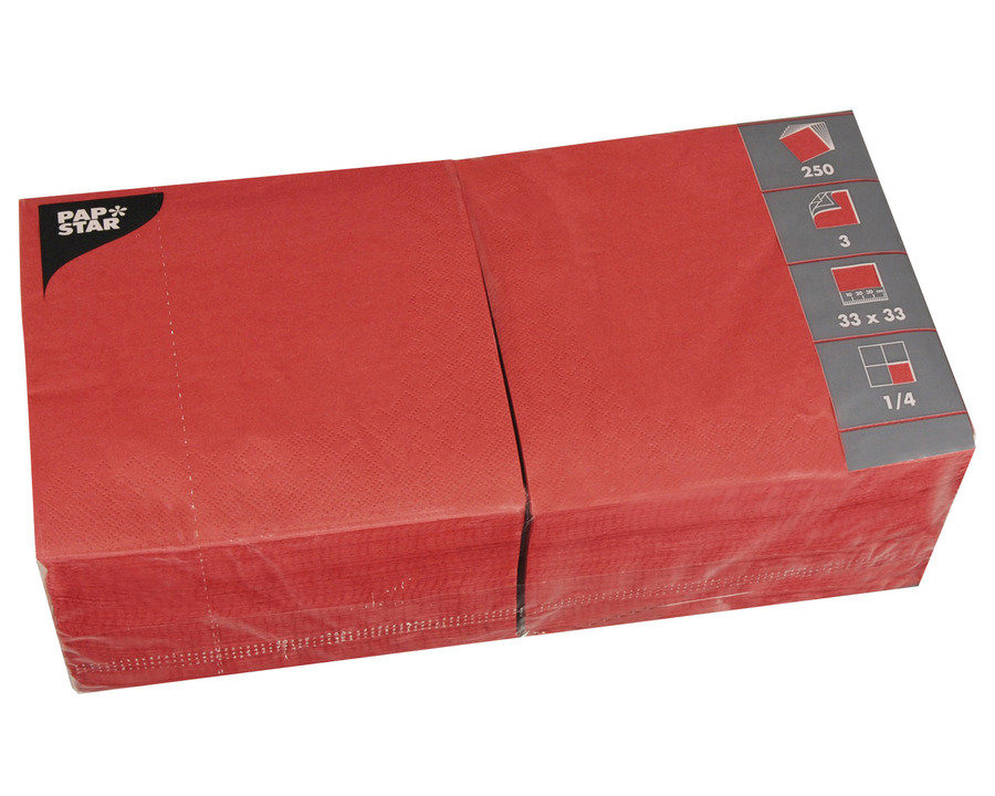 Papstar Servietten "Color Collection", 1/4-Falz rot 3-lagig 250St.