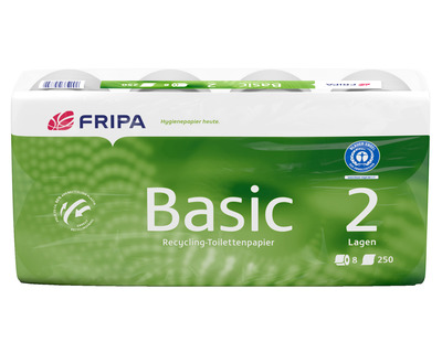 Fripa Toilettenpapier "Basic", Recyclingpapier 2-lagig 250 Blatt 8St.