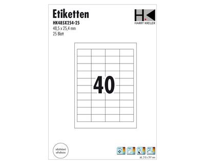 Etiketten A4 weiß 48,5 x 25,4 mm 1.000Et.