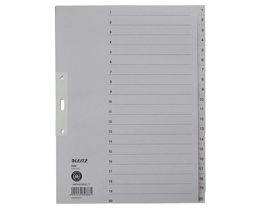 Leitz Tauen-Register A4, 1-20, überbreit grau 240 x 300 mm