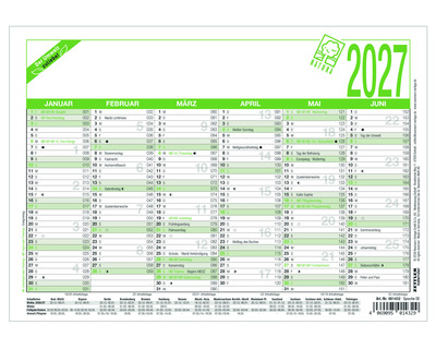 Zettler Tafelkalender 2027 "904", Recyclingpapier 14,8 x 21 cm 1 Seite = 6 Monate