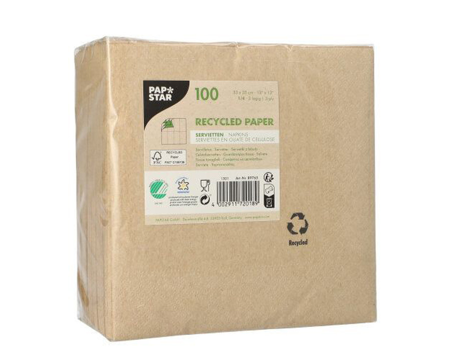 Papstar Servietten "Recycled", 1/4-Falz natur 3-lagig 100St.