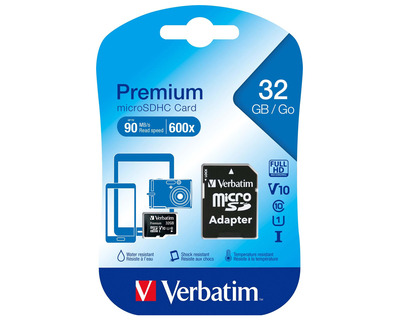 Verbatim Speicherkarte micoSDHC "Premium", mit Adapter 32GB