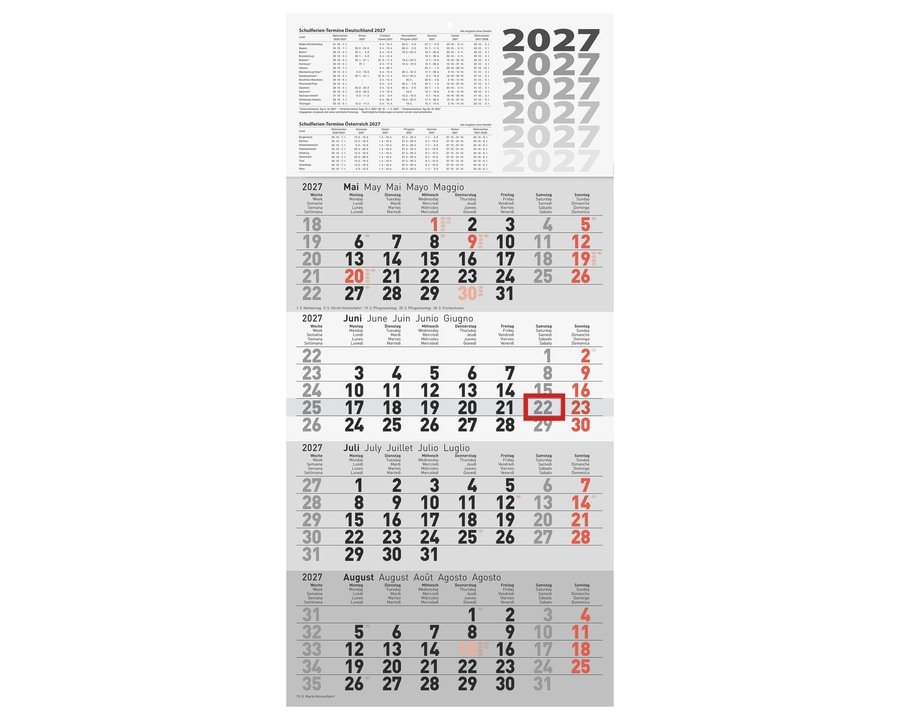 Rido Idé Viermonatskalender 2027 "Quattroplan 2" 33 x 63 cm 1 Seite = 4 Monate