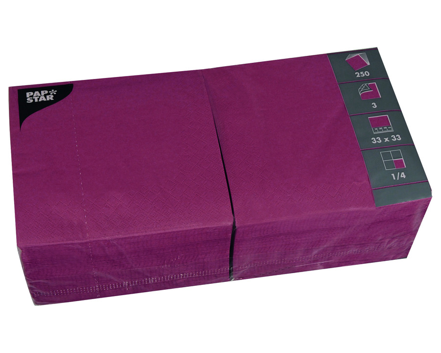 Papstar Servietten "Color Collection", 1/4-Falz bordeaux 3-lagig 250St.