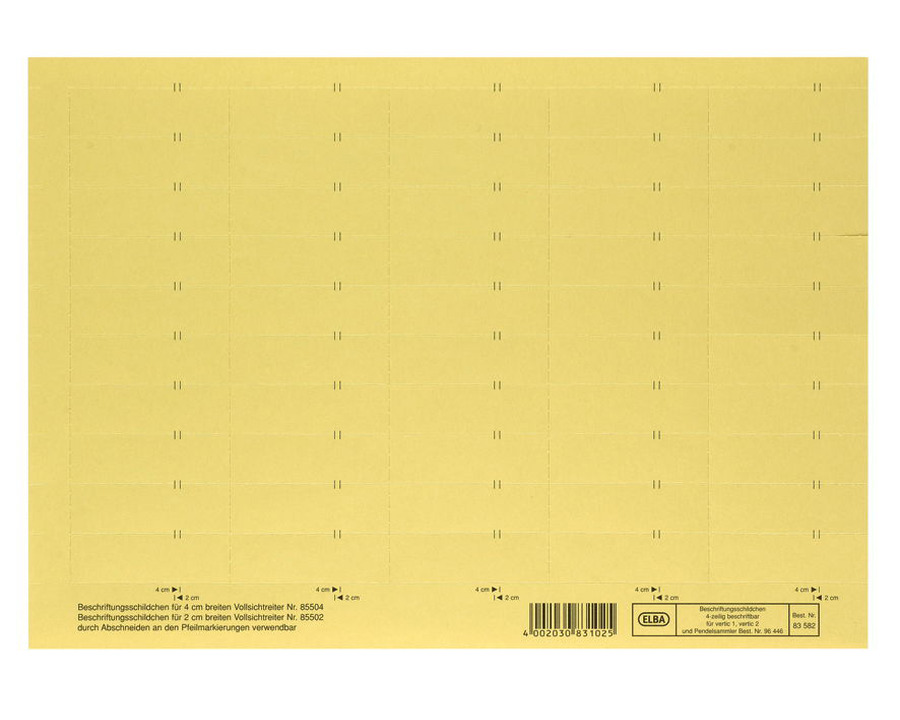 Elba Beschriftungsschilder, 4-zeilig gelb 58 x 18 mm 50St.