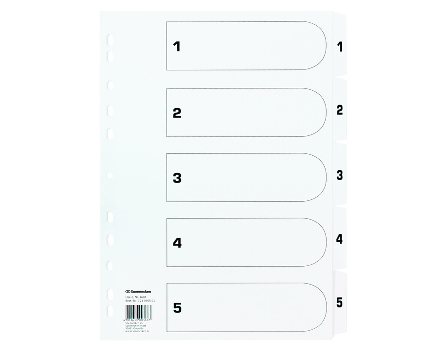 Soennecken Karton-Register A4, 1-5 weiß 223 x 297 mm