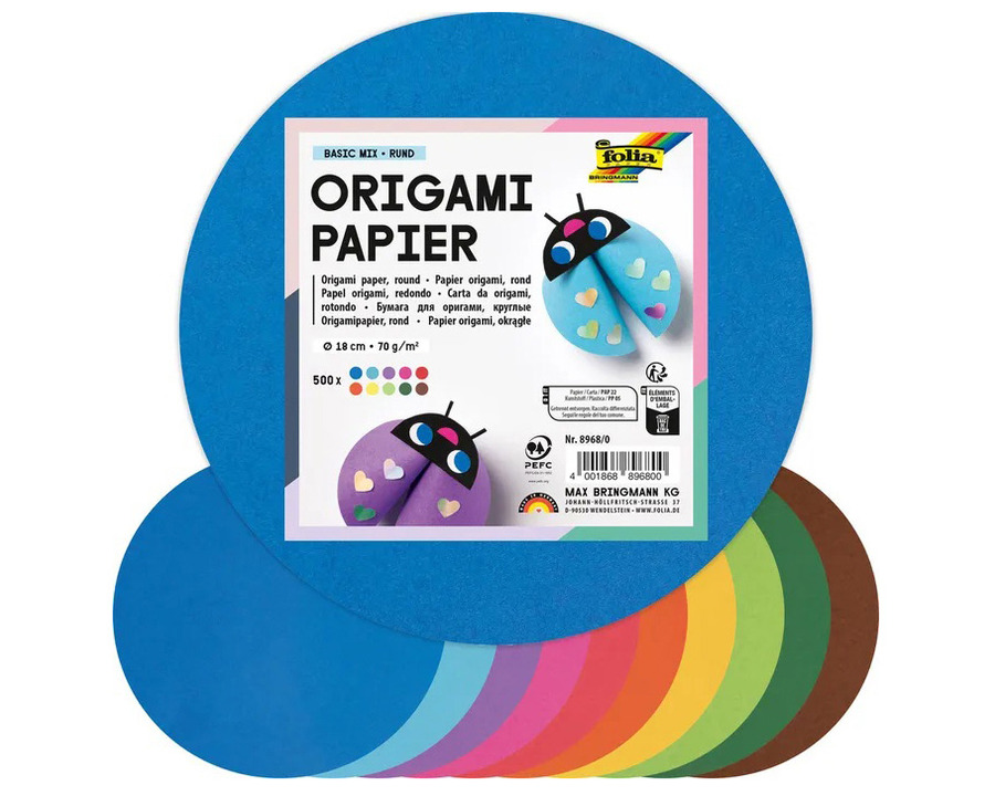 Folia Origamipapier mehrfarbig 70g/m² Ø18cm 500Bl.