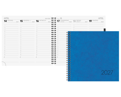 Brunnen Quadratkalender 2027, Wire-O-Bindung blau 2 Seiten = 1 Woche
