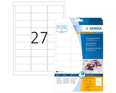 Herma Sicherheits-Etiketten A4 "Special" weiß 63,5 x 29,6 mm 675Et.