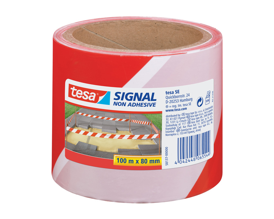 Tesa Absperrband "Signal" rot/weiß 80 mm x 100 m