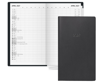 Glocken Faltkalender 2027 schwarz 2 Seiten = 1 Monat