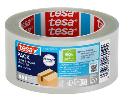 Tesa Packband "Ultra Strong Recycled" transparent 50 mm x 66 m