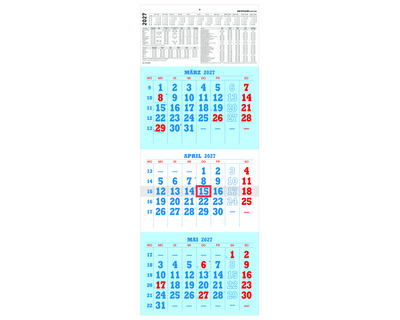 Zettler Dreimonatskalender 2027 "952" 29,7 x 78 cm 1 Seite = 3 Monate