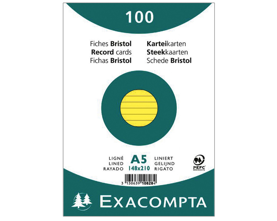 Exacompta Karteikarten A5 gelb liniert 100St.