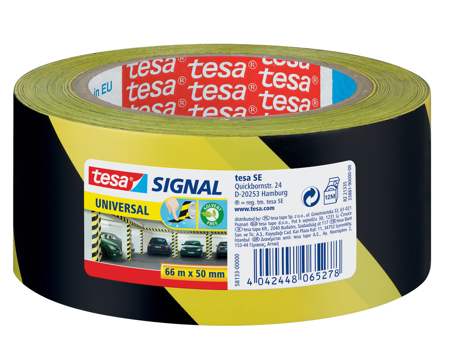 Tesa Signalklebeband "Signal Universal" gelb/schwarz 50 mm x 66 m