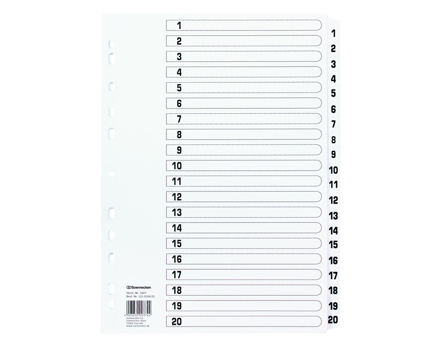 Soennecken Karton-Register A4, 1-20 weiß 223 x 297 mm