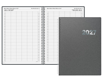 Brunnen Buchkalender 2027, Wire-O-Bindung grau 1 Seite = 1 Tag