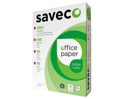 Saveco Kopierpapier A4 "Green Label" recycling-weiß, ISO 80 80g/m² 500Bl.
