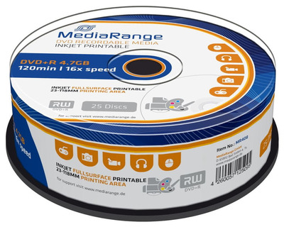 Mediarange DVD+R, bedruckbar 4,7GB Spindel 25St.