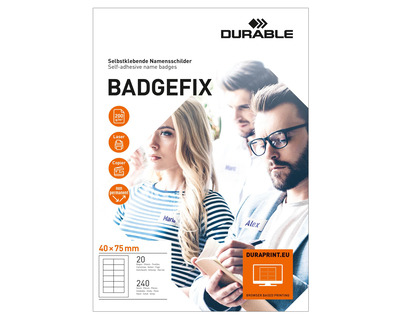 Durable Namens-Etiketten A4 "Badgefix" weiß 75 x 40 mm 240Et.