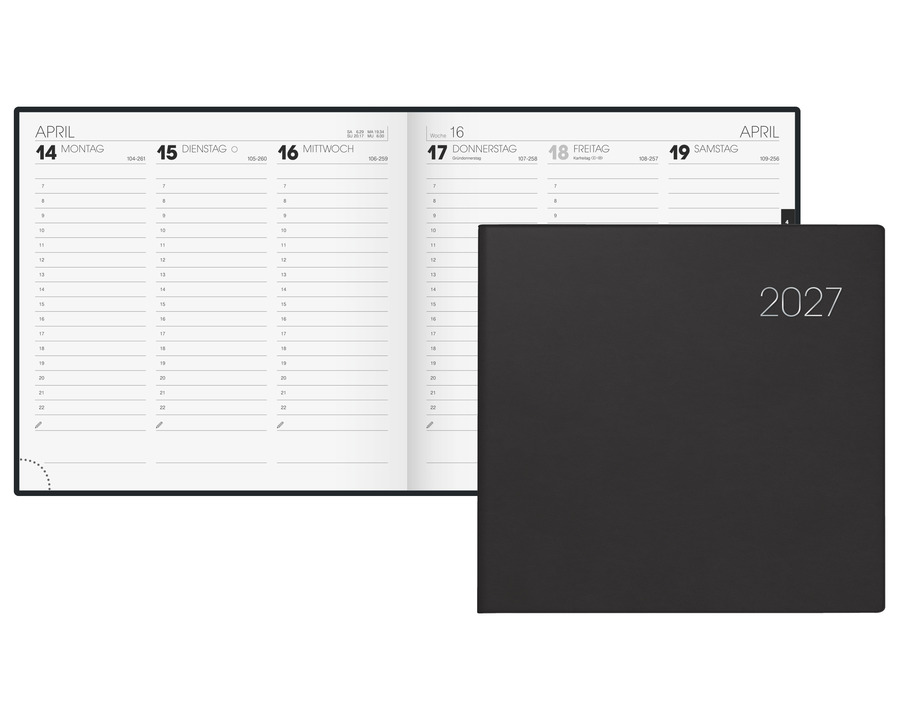 Brunnen Quadratkalender 2027 schwarz 2 Seiten = 1 Woche