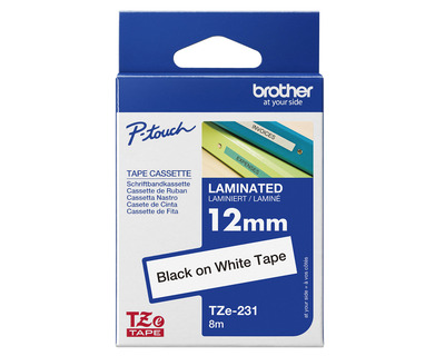 Brother Schriftband "TZe" weiß/schwarz 12 mm x 8 m