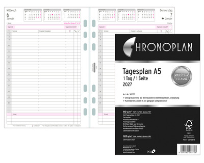 Chronoplan Kalendarium "Tagesplan A5" 148 x 210 mm 1 Seite = 1 Tag