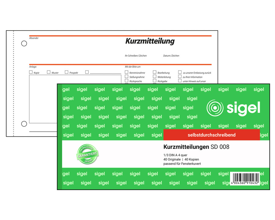 Sigel Kurzmitteilung, selbstdurchschreibend 2 x 40 Blatt