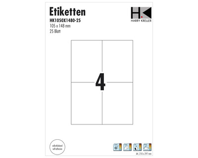 Etiketten A4 weiß 105 x 148 mm 100Et.