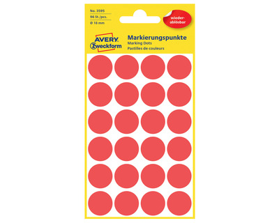 Avery Zweckform Markierungspunkte, ablösbar rot Ø18mm 96Et.