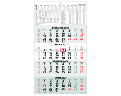 Zettler Viermonatskalender 2027 "959" 33 x 58,8 cm 1 Seite = 4 Monate