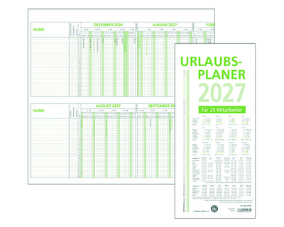 Zettler Urlaubsplaner 2027 "992", für 25 Personen, Recyclingpapier 100 x 29,7 cm 1 Seite = 16 Monate