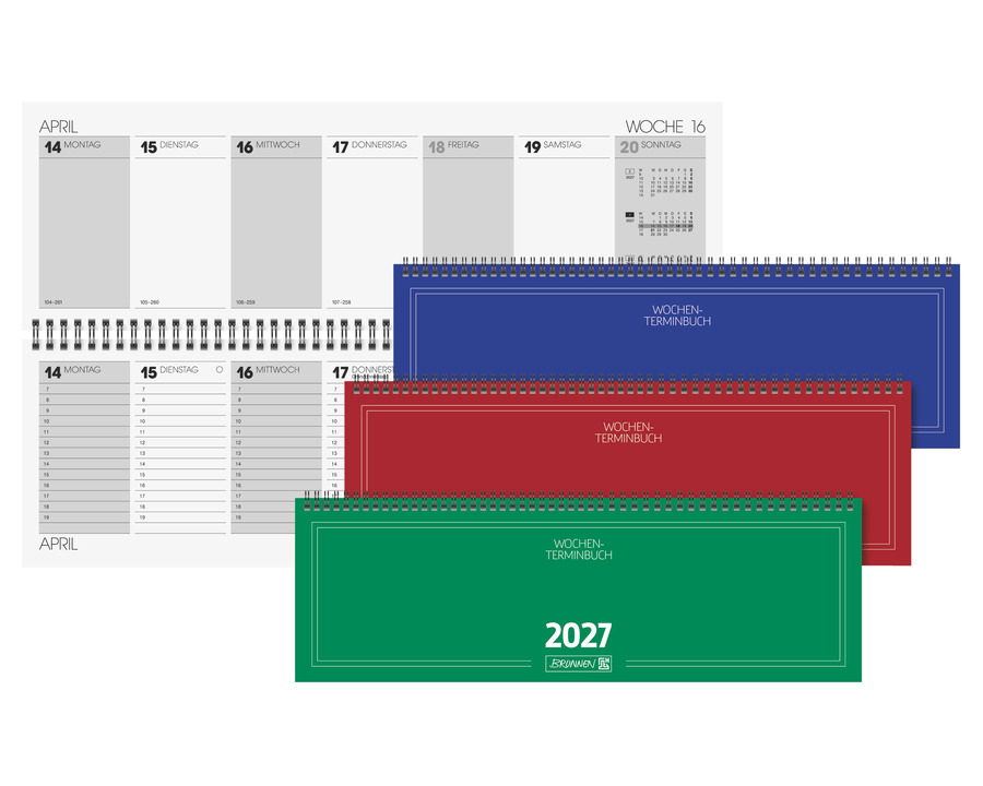 Brunnen Querterminkalender 2027 sortiert 2 Seiten = 1 Woche