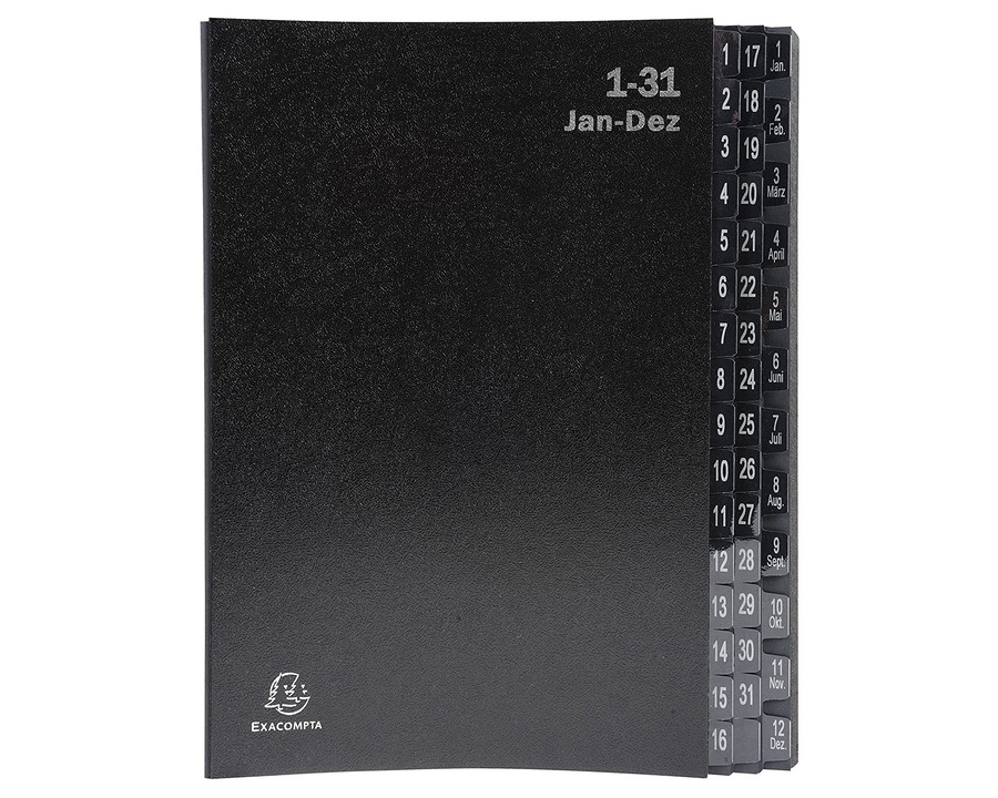 Exacompta Pultordner A4, 44 Fächer schwarz 1-31 / 1-12 (Jan-Dez)